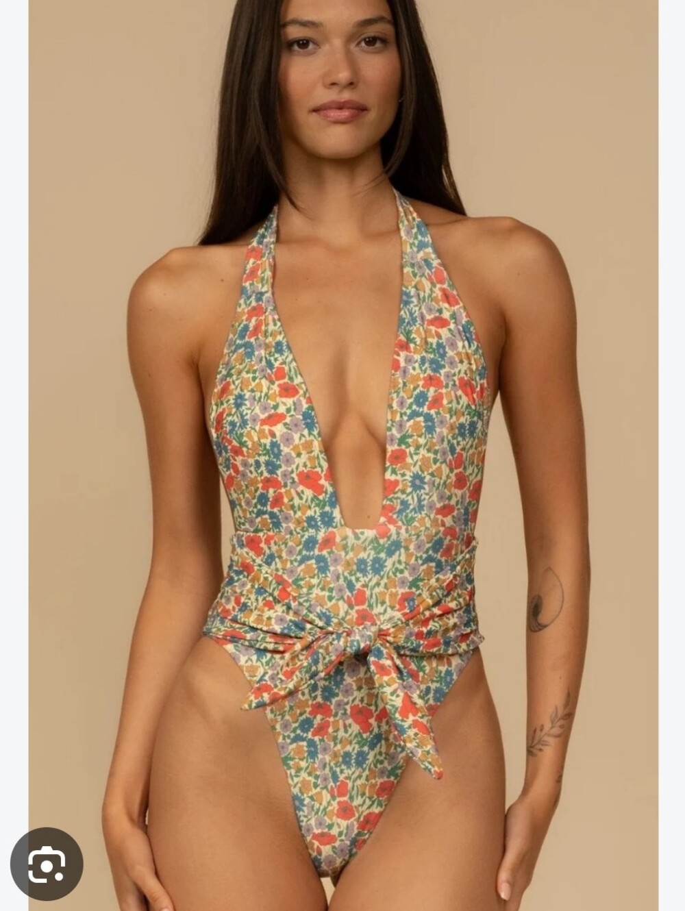 Montce Florencia Halter One-Piece - Coral, Blue & Cream Floral
